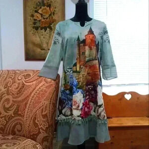 Super Unique & Darling Floral Silky (polyester) Sheath Dress with Tassels